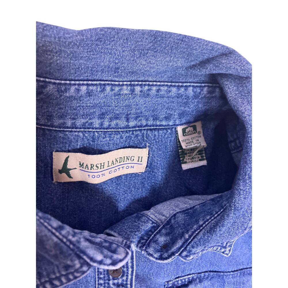 intage 90s Marshall Landing II Faded Denim Shirt Womens XL Cotton - Picture 2 of 6